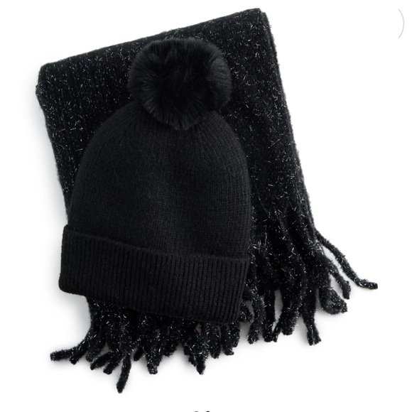 Girls madden girl 2-Piece Tinsel Weave Oblong Scarf & Pom Pom Beanie Set - Picture 4 of 4